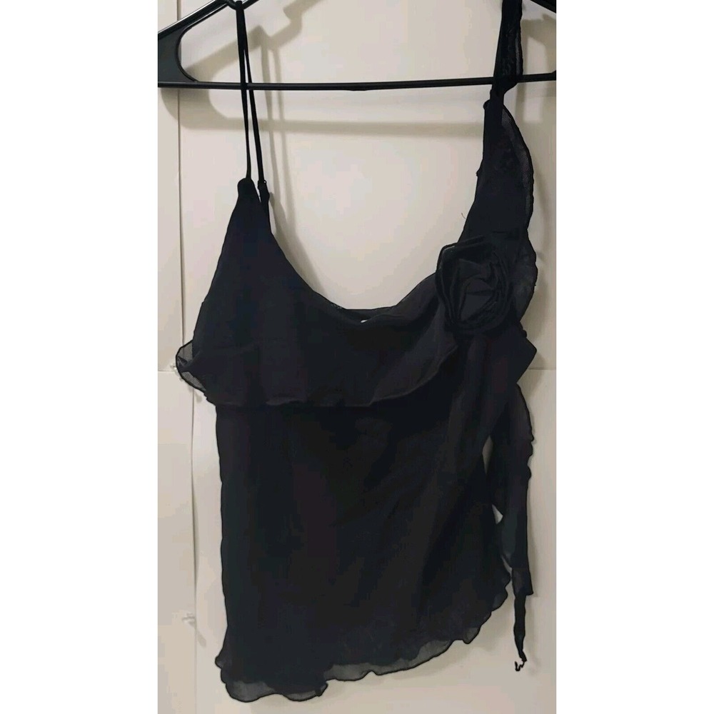 Free People, Play Hard Low Rise, Asymetric Black Cami With Black Rose Design...